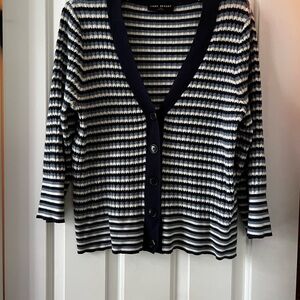 Lane Bryant Blue and White Striped Cardigan Sweater
